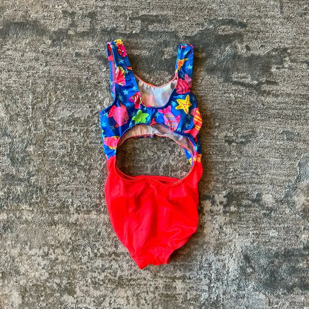 Vintage Girls One Piece Fish Bathing Suit 6 USA